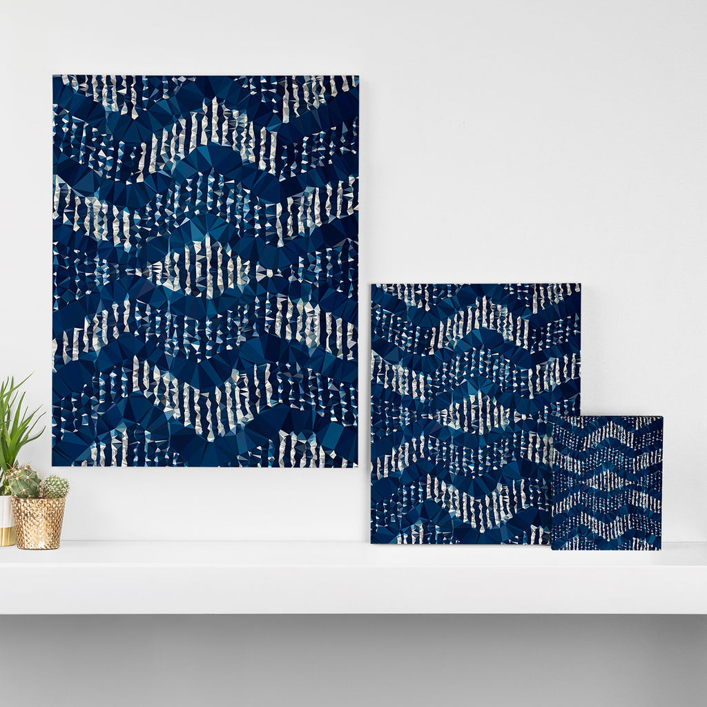 Blue Shibori African Indigo Low Poly Abstract Digital Art Painting Canvas Print Gallery Image 3