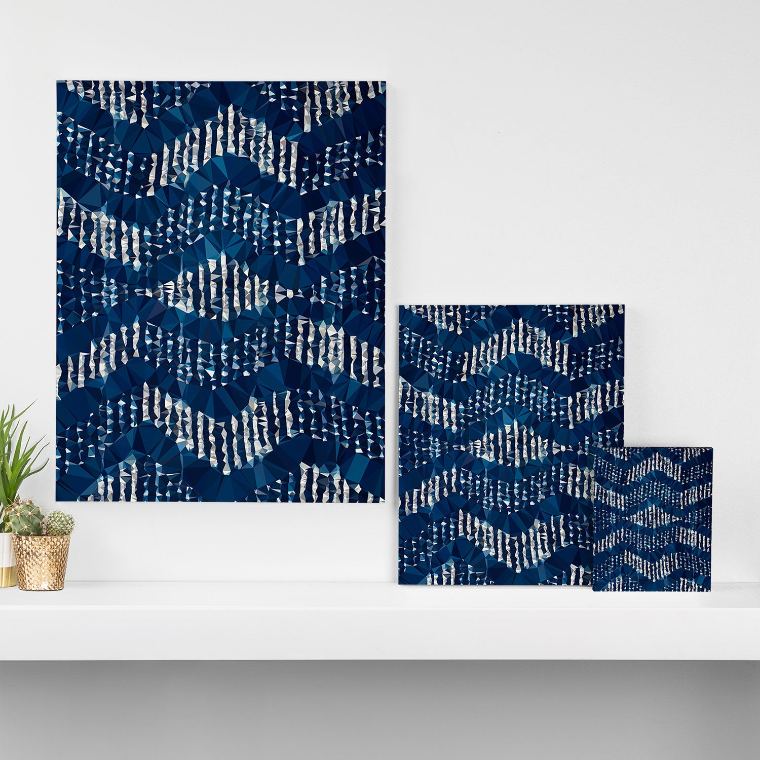 Blue Shibori African Indigo Low Poly Abstract Digital Art Painting Canvas Print Gallery Image 3