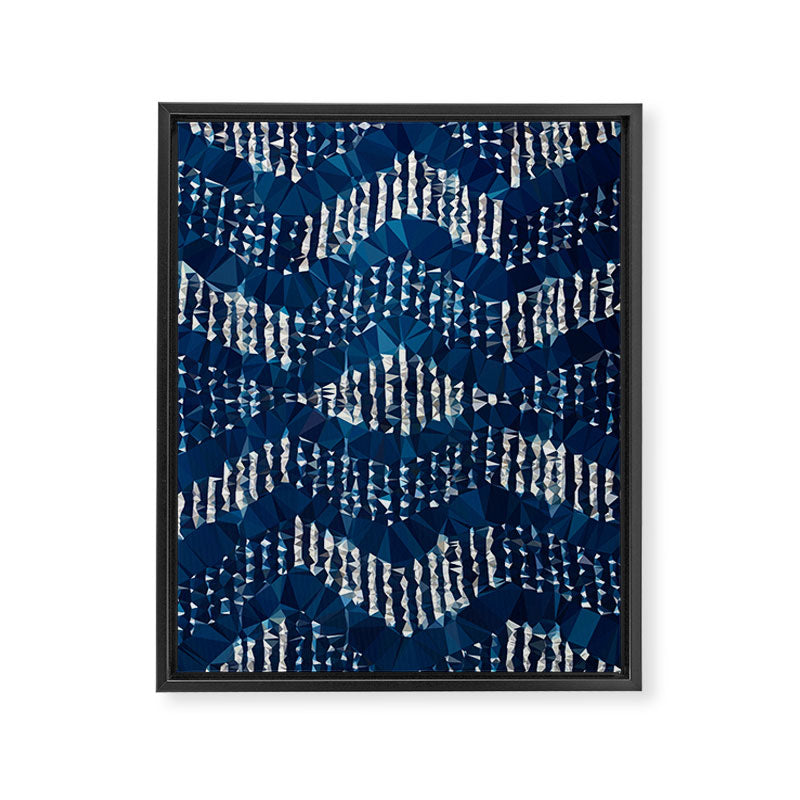 Blue Shibori African Indigo Low Poly Abstract Digital Art Painting Framed Canvas Print Gallery Image 3