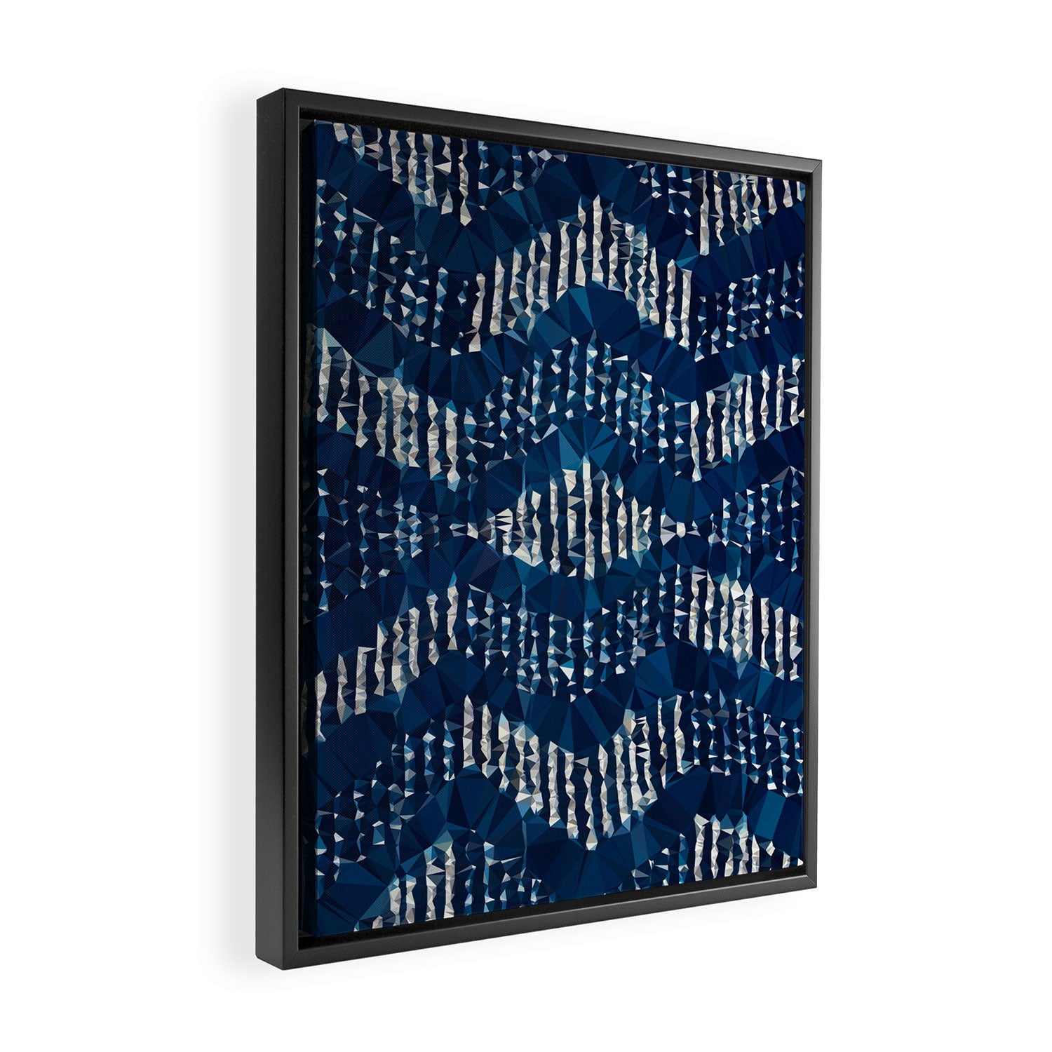 Blue Shibori African Indigo Low Poly Abstract Digital Art Painting Framed Canvas Print Gallery Image 2