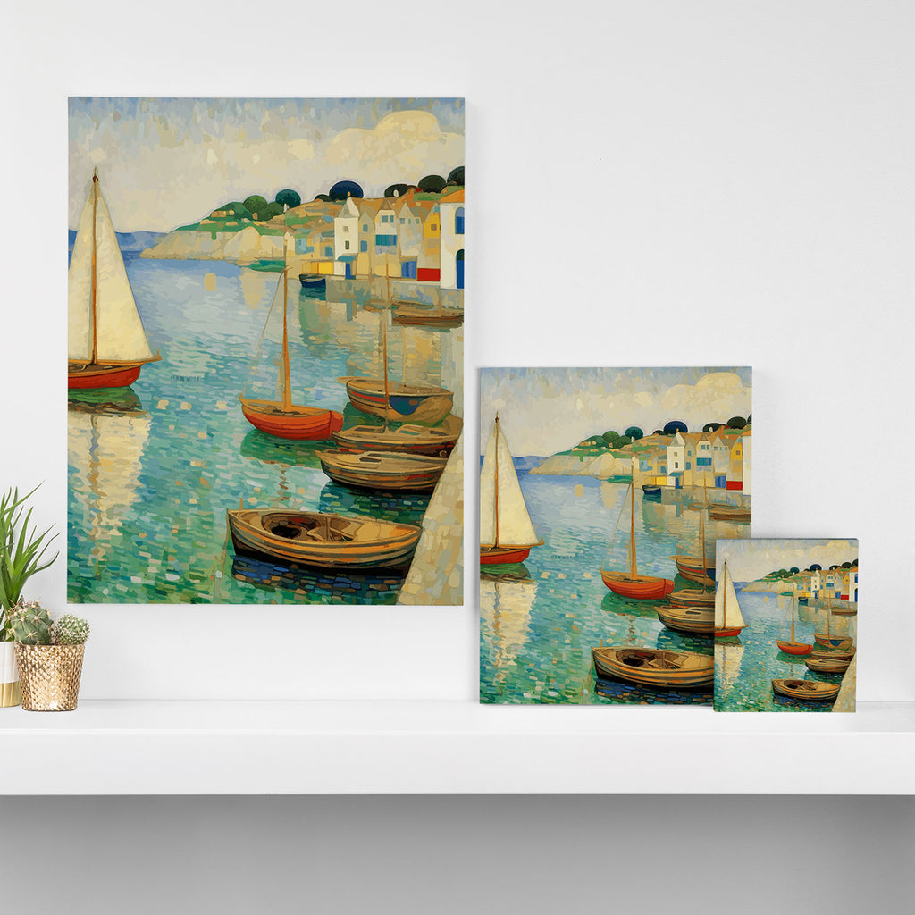 Boats in Harbor Impressionist Landscape Painting Canvas Print Gallery Image 3