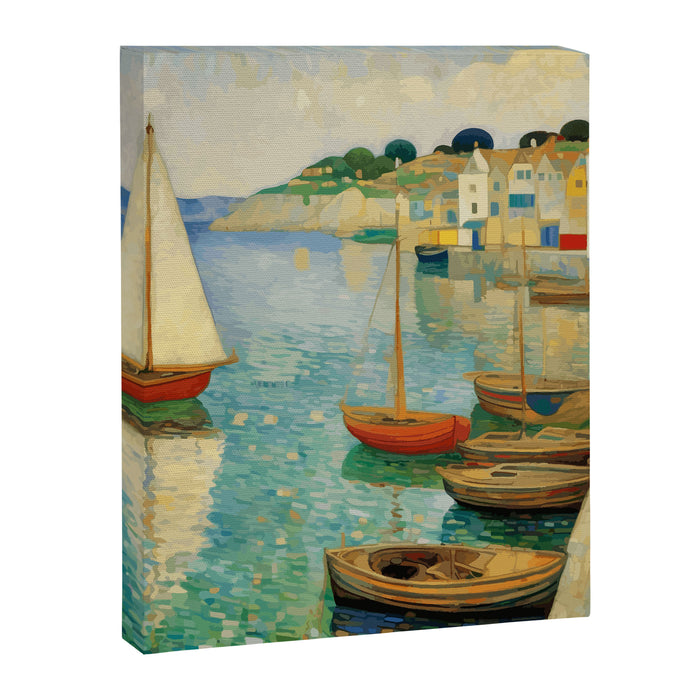 Boats in Harbor Impressionist Landscape Painting Canvas Print Gallery Image 1