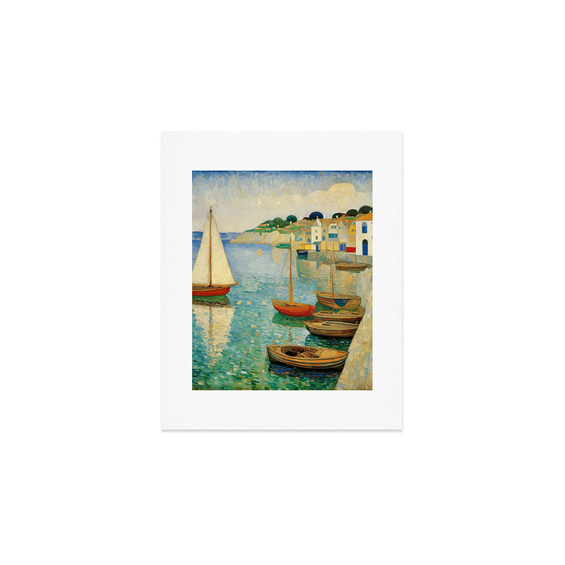 Boats in Harbor Impressionist Landscape Painting Art Print Gallery Image 1