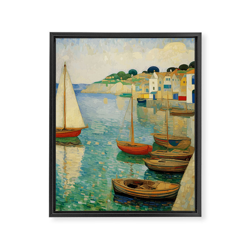 Boats in Harbor Impressionist Landscape Painting Framed Canvas Print Gallery Image 8