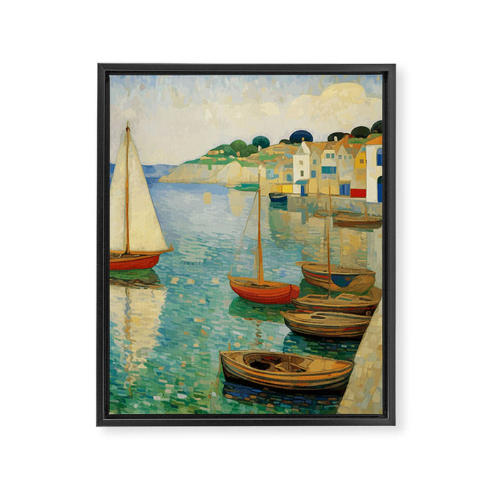 Boats in Harbor Impressionist Landscape Painting Framed Canvas Print Gallery Image 1