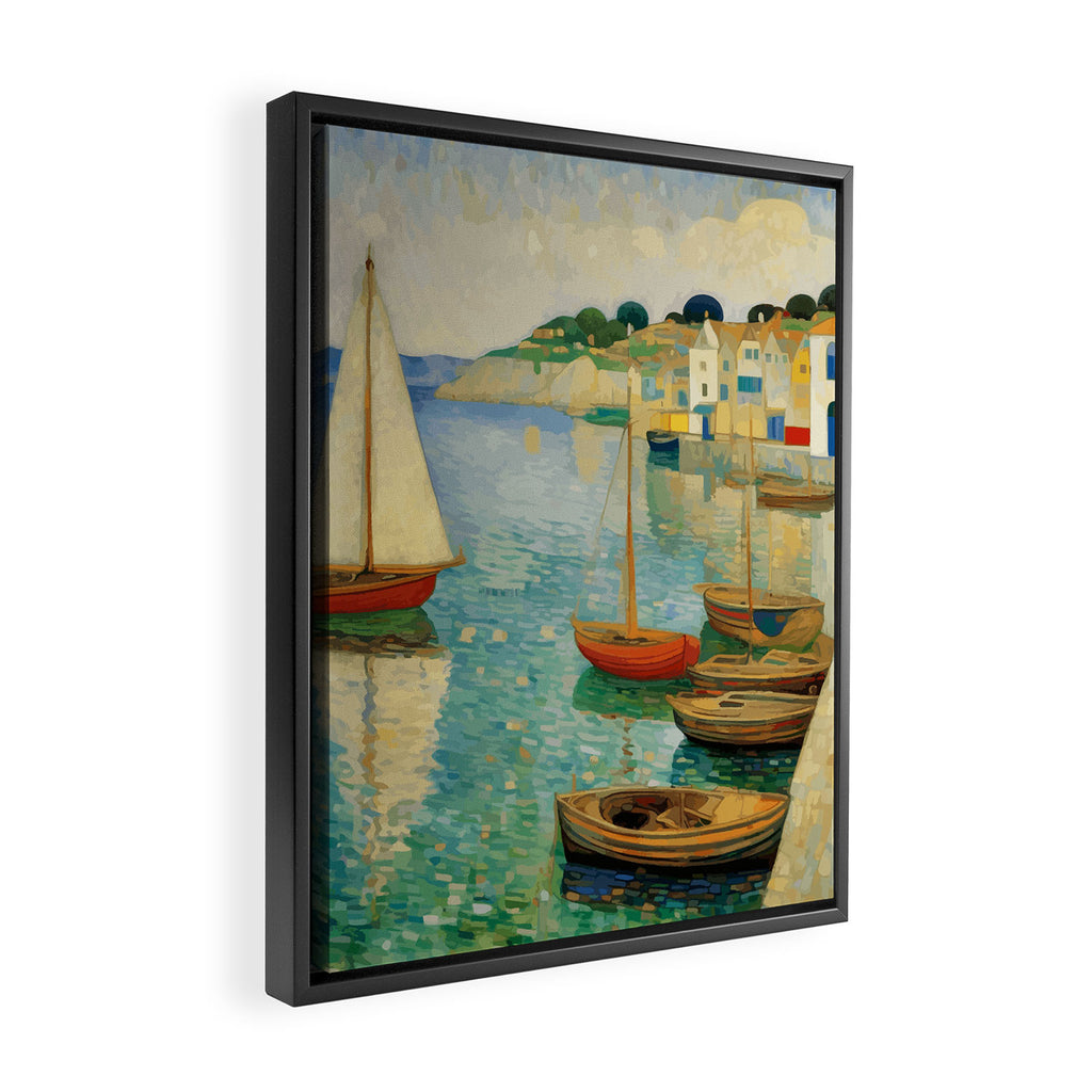 Boats in Harbor Impressionist Landscape Painting Framed Canvas Print Gallery Image 2