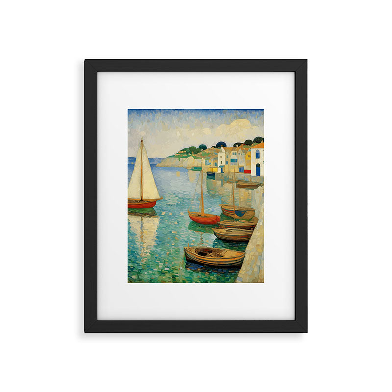 Boats in Harbor Impressionist Landscape Painting Framed Art Print Gallery Image 6