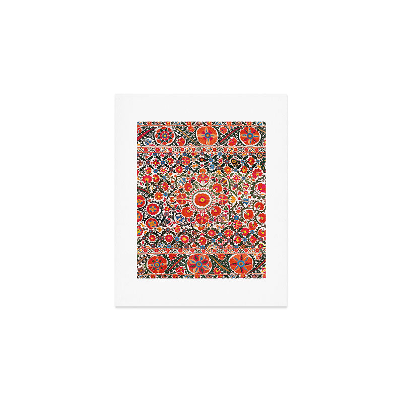 Bokhara Suzani  Antique Uzbekistan Floral Rug Print Art Print Gallery Image 1