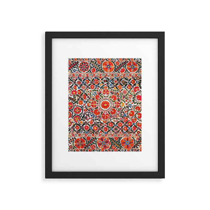 Bokhara Suzani  Antique Uzbekistan Floral Rug Print Framed Art Print Gallery Image 1