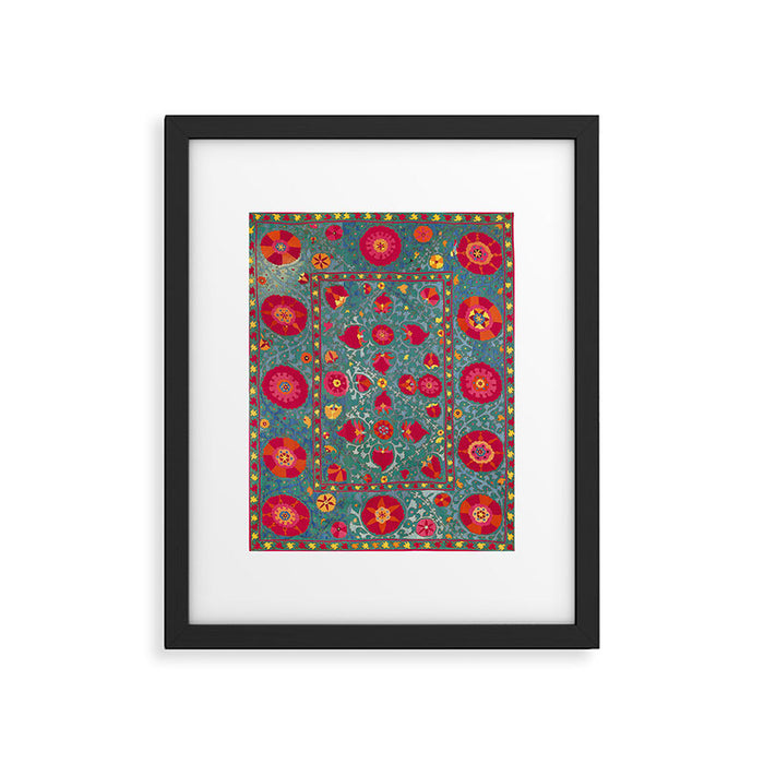 Bokhara Suzani Uzbekistan Embroidery Print With Green Framed Art Print Gallery Image 1