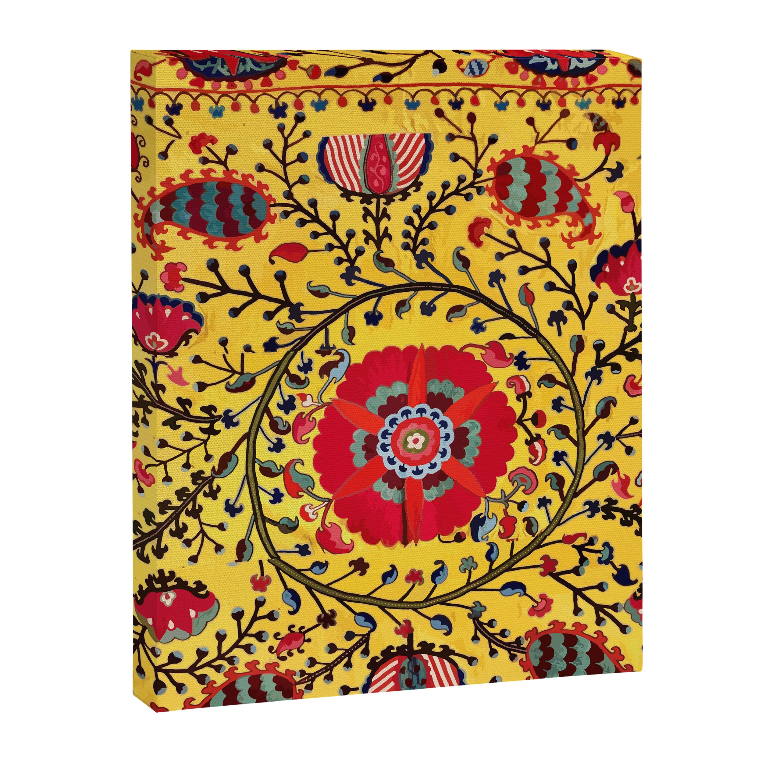 Bright Yellow Ground Uzbekistan Suzani Canvas Print Gallery Image 3