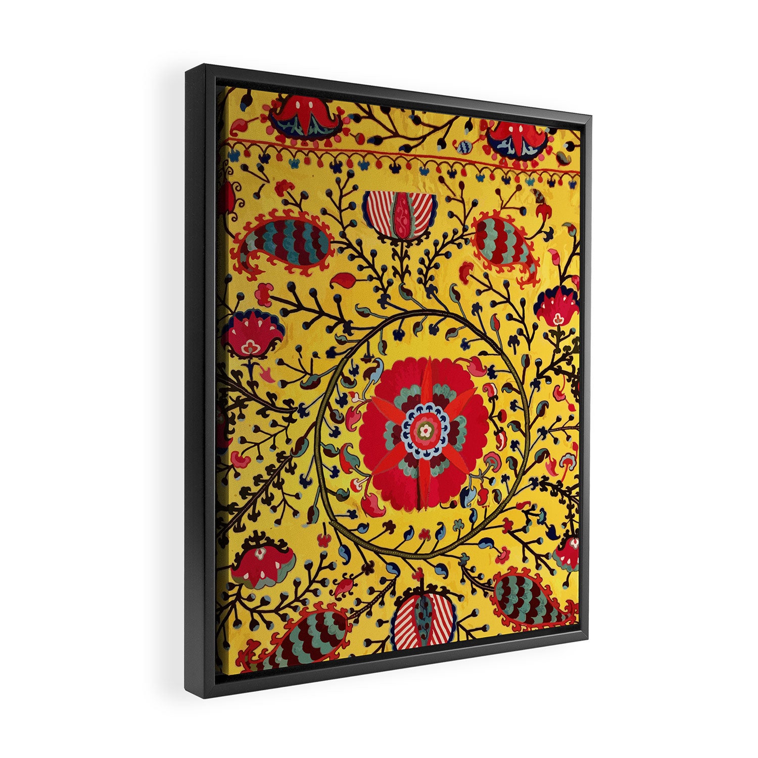 Bright Yellow Ground Uzbekistan Suzani Framed Canvas Print Gallery Image 2