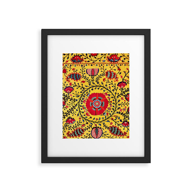 Bright Yellow Ground Uzbekistan Suzani Framed Art Print Gallery Image 4