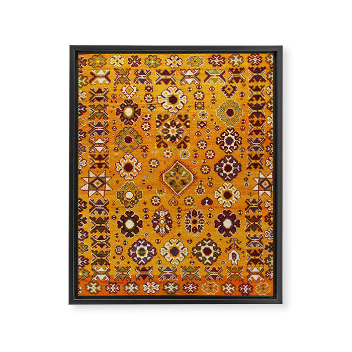 Camel Ochre Antique Colorful Moroccan Rug Print Framed Canvas Print Gallery Image 1