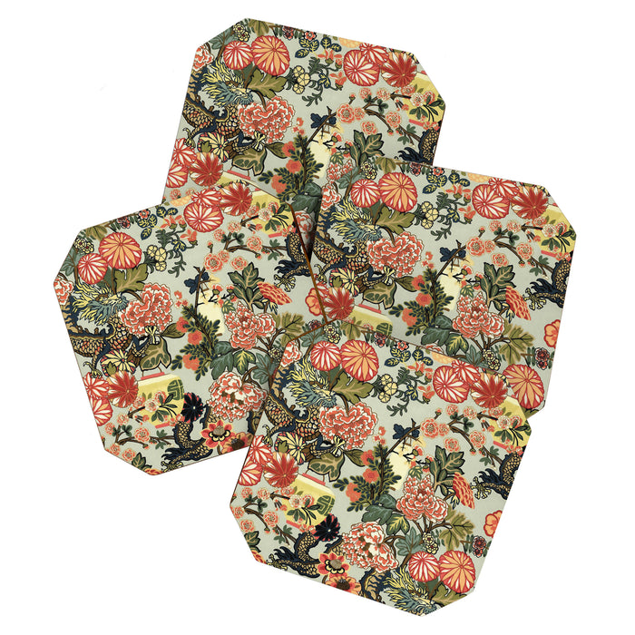Chinese Dragon Vintage Floral Pattern Coaster Gallery Image 1