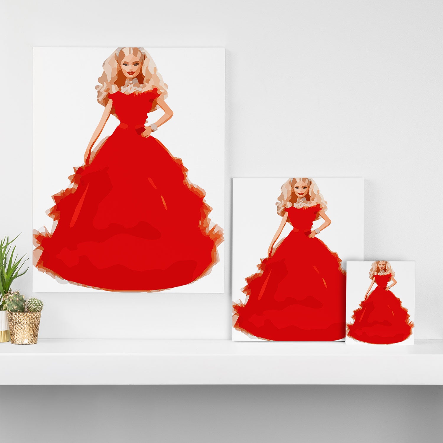 Christmas Doll in Red Dress Vector Art Canvas Print Gallery Image 3