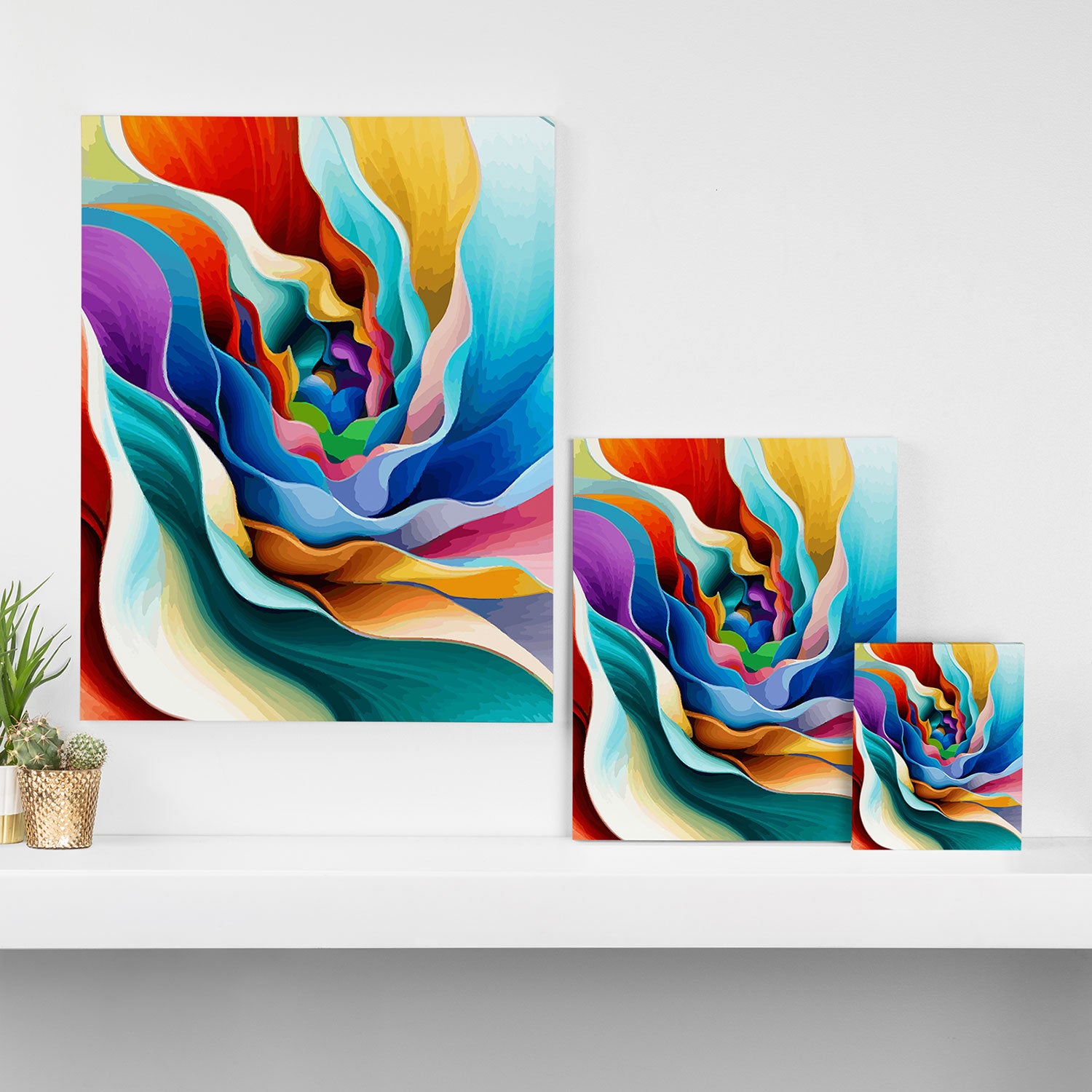 Colorful Abstract Flower in Red Pink Blue Green Yellow Canvas Print Gallery Image 3