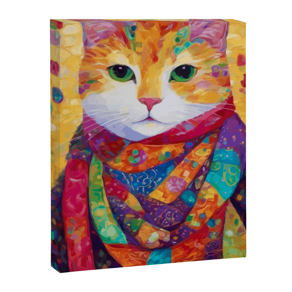 Colorful Cat Portrait Painting After Gustav Klimt Canvas Print Gallery Image 3