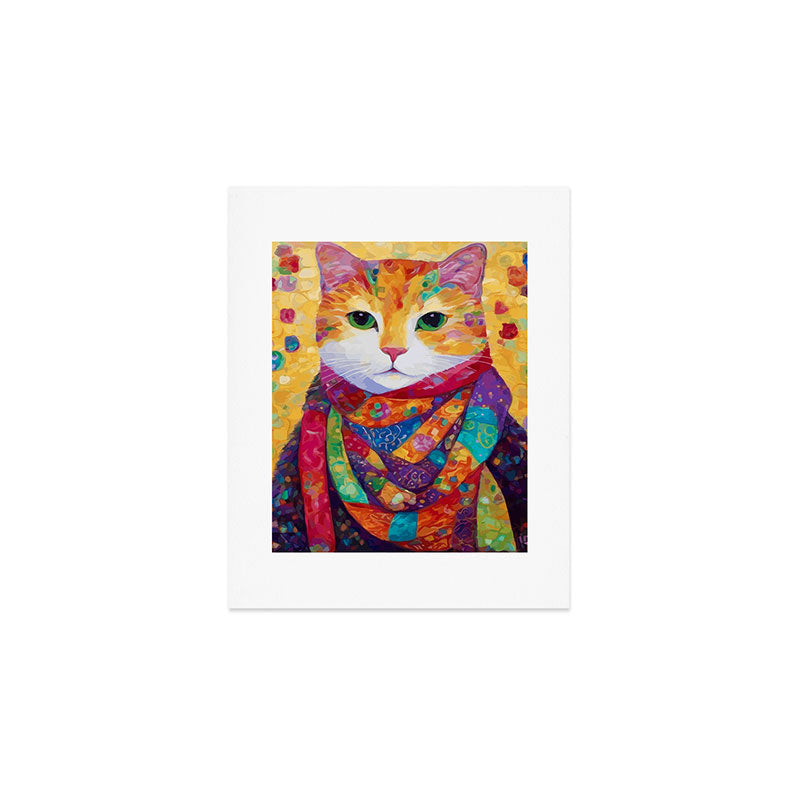 Colorful Cat Portrait Painting After Gustav Klimt Art Print Gallery Image 1