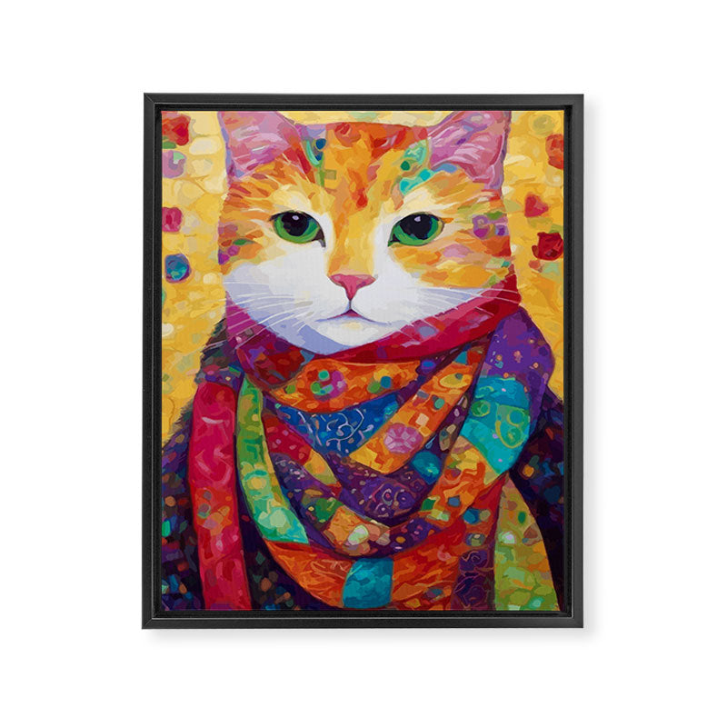 Colorful Cat Portrait Painting After Gustav Klimt Framed Canvas Print Gallery Image 3