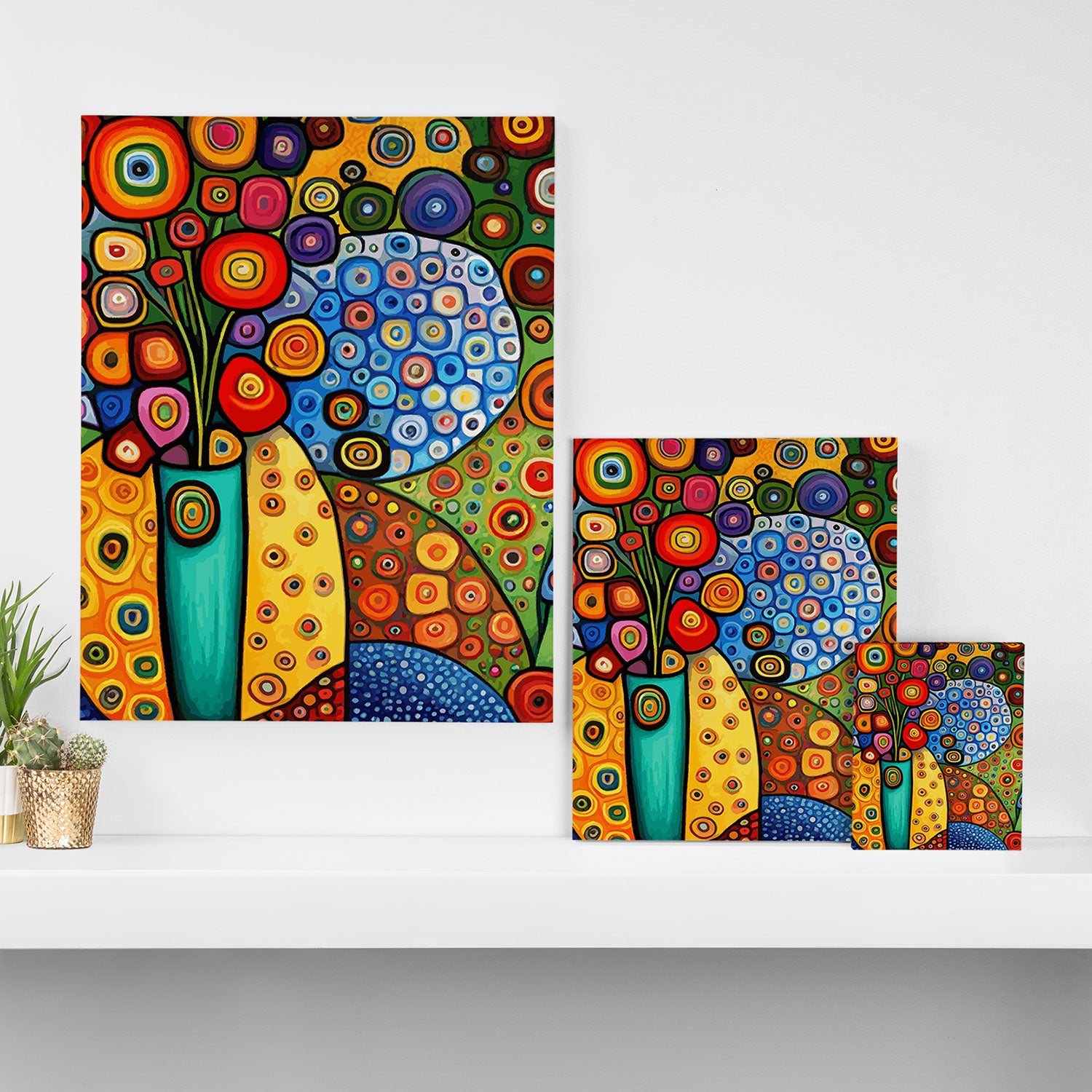 Colorful Flowers in a Green Vase Canvas Print Gallery Image 3