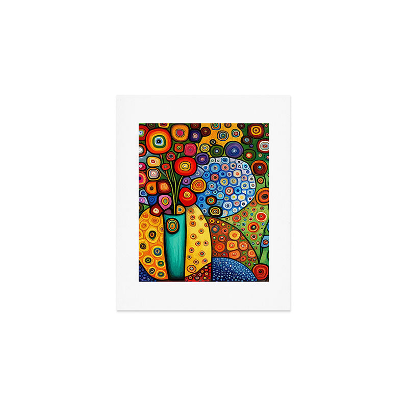 Colorful Flowers in a Green Vase Art Print Gallery Image 1