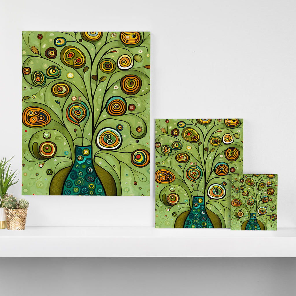 Cute Abstract Flowers in a Blue Green Vase Canvas Print Gallery Image 3