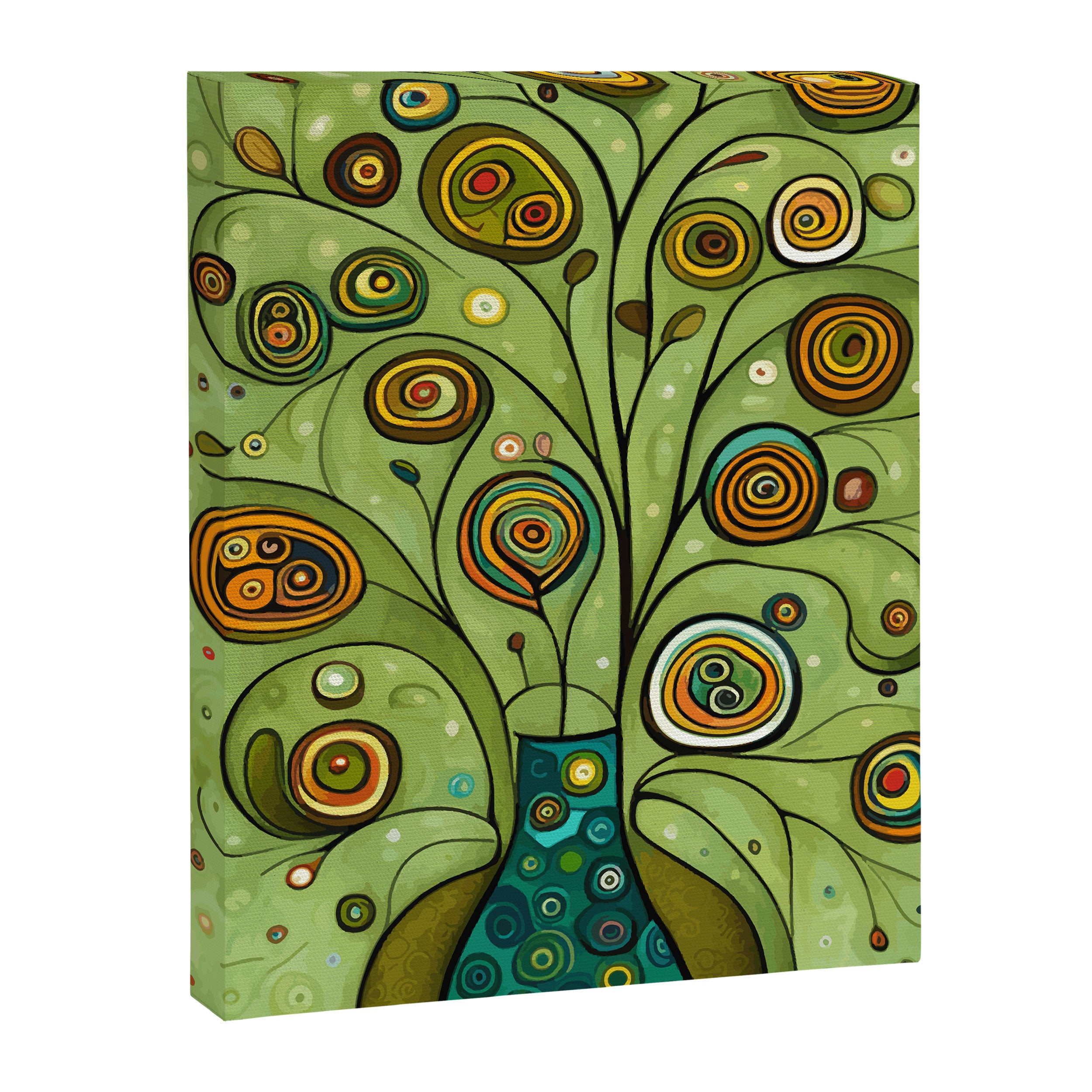Cute Abstract Flowers in a Blue Green Vase Canvas Print Gallery Image 3