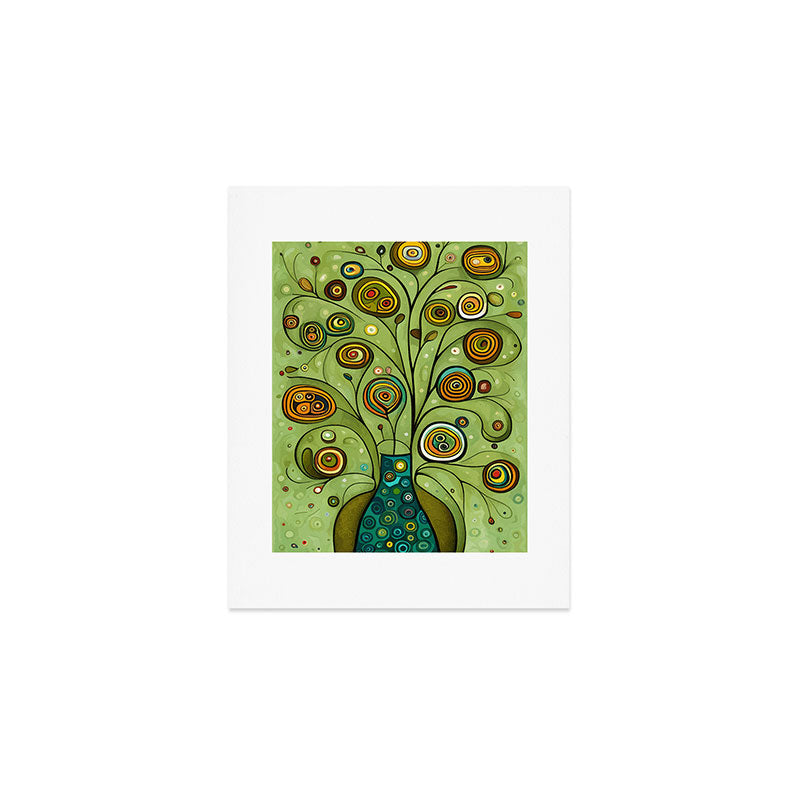 Cute Abstract Flowers in a Blue Green Vase Art Print Gallery Image 1