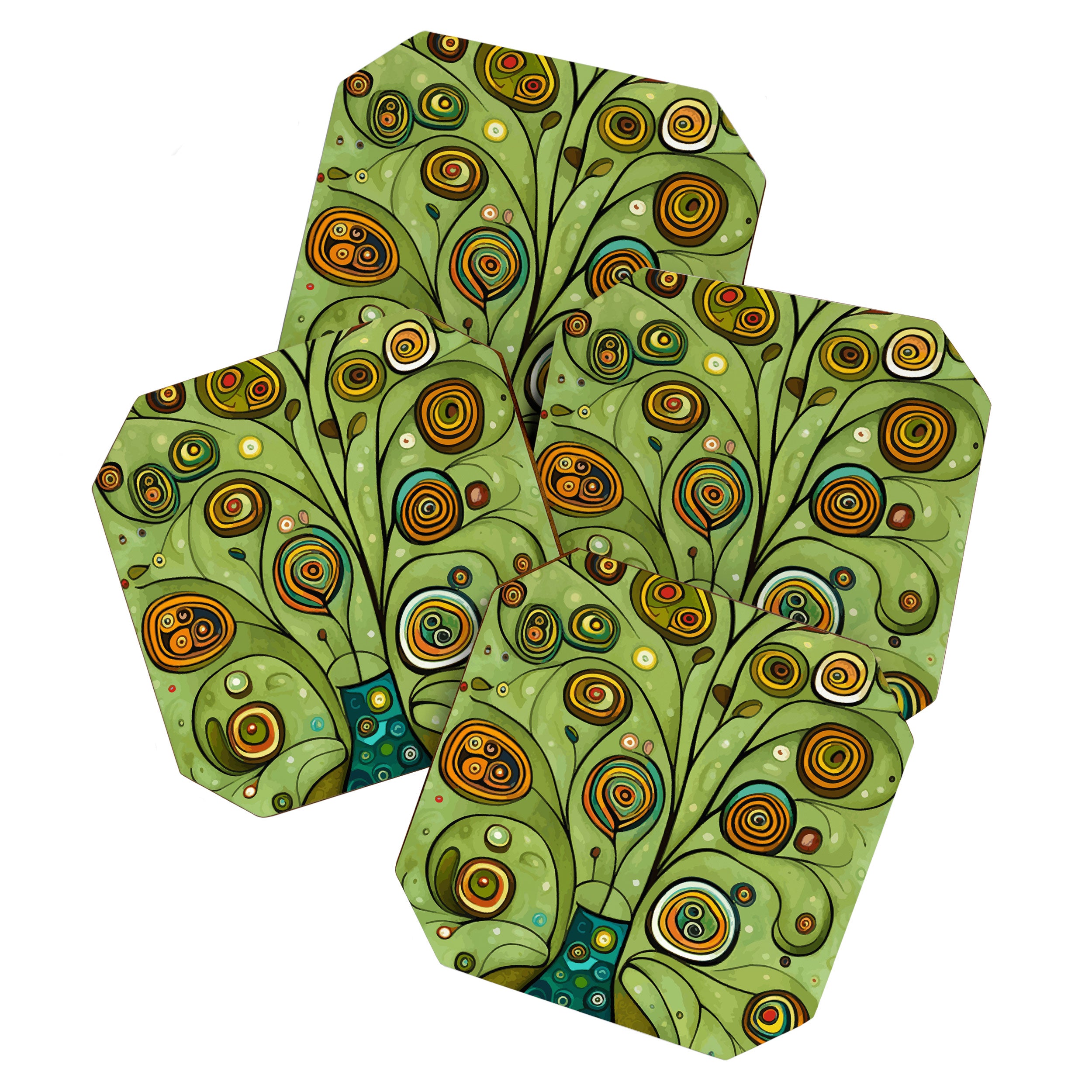 Cute Abstract Flowers in a Blue Green Vase Coaster Gallery Image 1
