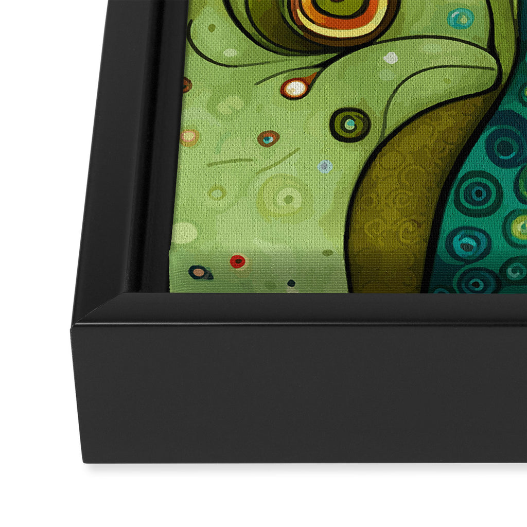 Cute Abstract Flowers in a Blue Green Vase Framed Canvas Print Gallery Image 3