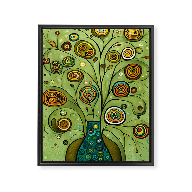 Cute Abstract Flowers in a Blue Green Vase Framed Canvas Print Gallery Image 3