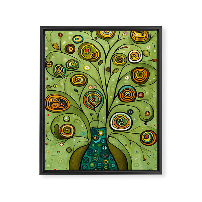 Cute Abstract Flowers in a Blue Green Vase Framed Canvas Print Gallery Image 1