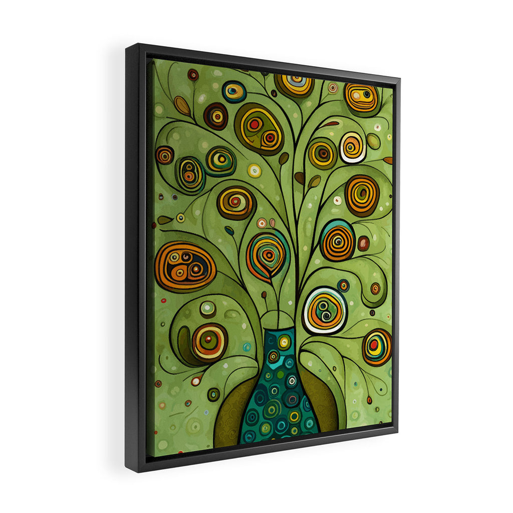 Cute Abstract Flowers in a Blue Green Vase Framed Canvas Print Gallery Image 2
