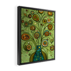 Cute Abstract Flowers in a Blue Green Vase Framed Canvas Print Gallery Image 2