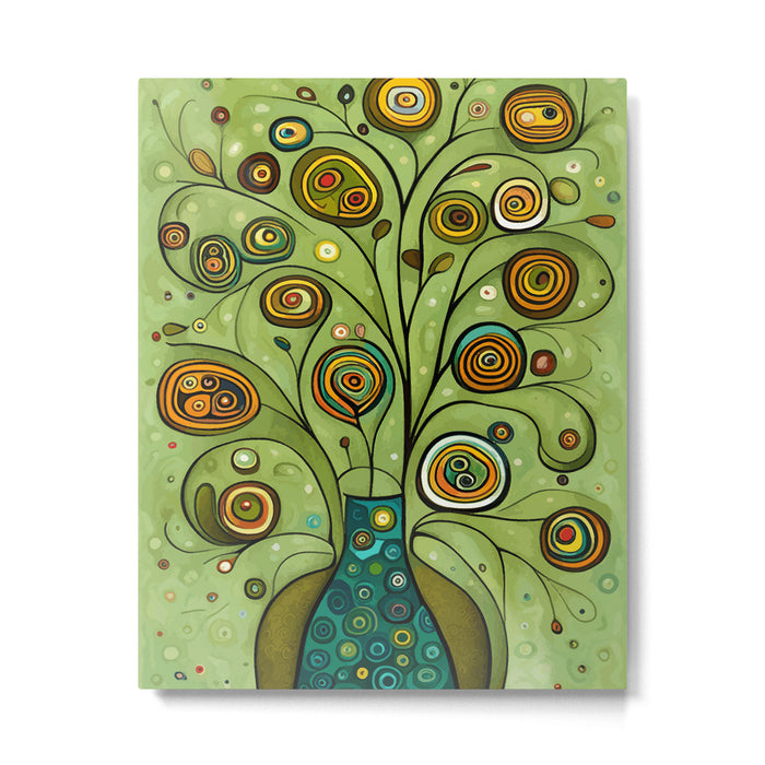 Cute Abstract Flowers in a Blue Green Vase Metal Print Gallery Image 1