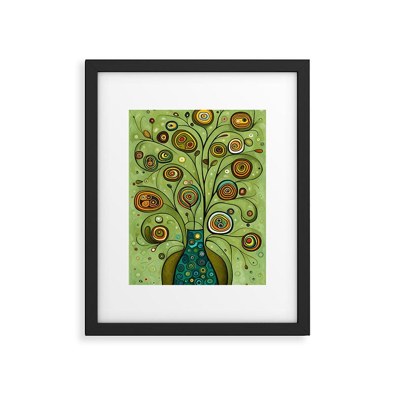 Cute Abstract Flowers in a Blue Green Vase Framed Art Print Gallery Image 4