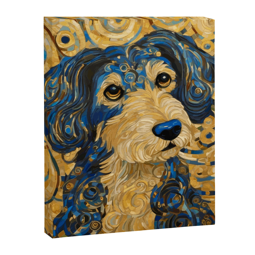 Cute Blue and Gold Klimt Dog Canvas Print Gallery Image 3