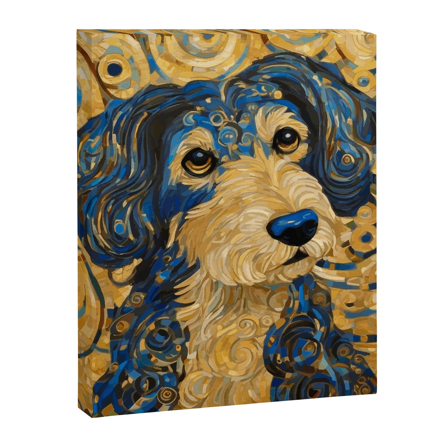 Cute Blue and Gold Klimt Dog Canvas Print Gallery Image 3