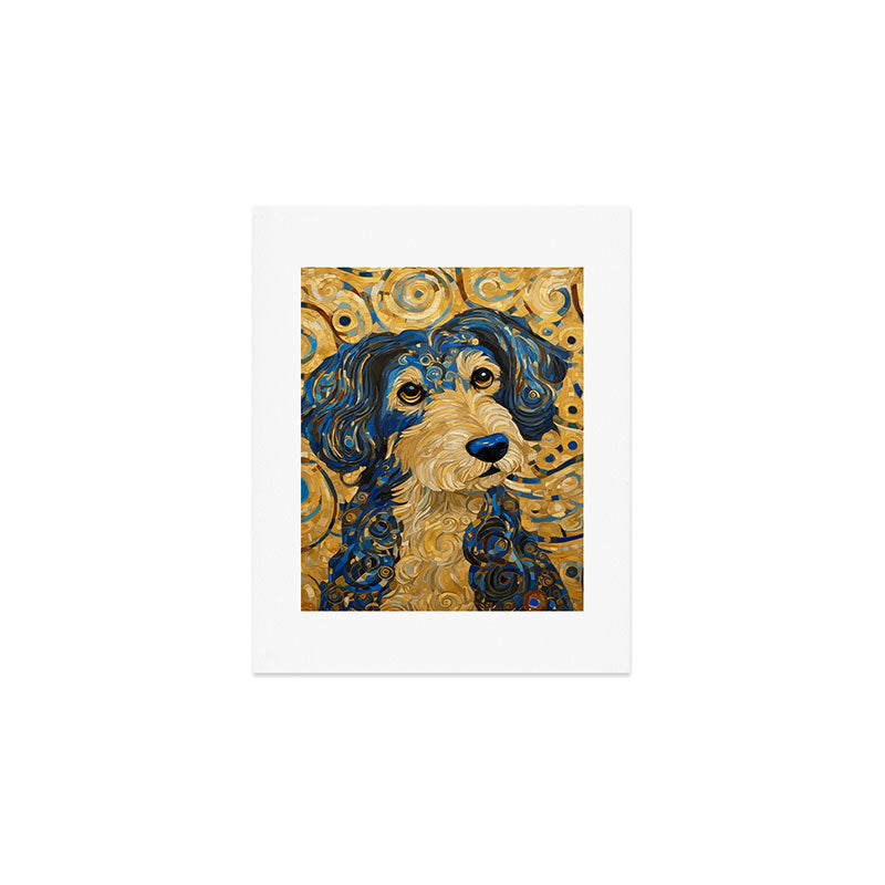 Cute Blue and Gold Klimt Dog Art Print Gallery Image 1