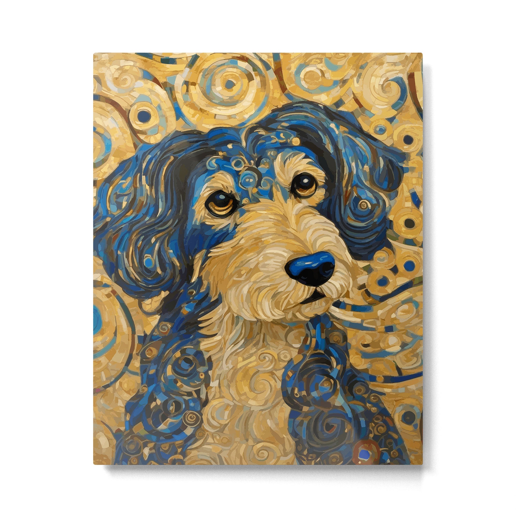Cute Blue and Gold Klimt Dog Metal Print Gallery Image 6