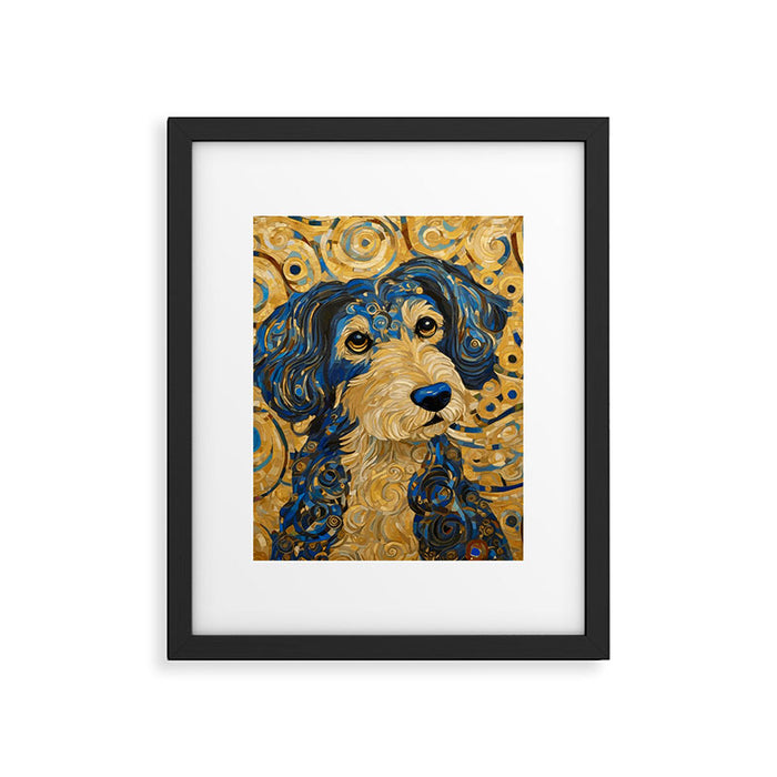 Cute Blue and Gold Klimt Dog Framed Art Print Gallery Image 1