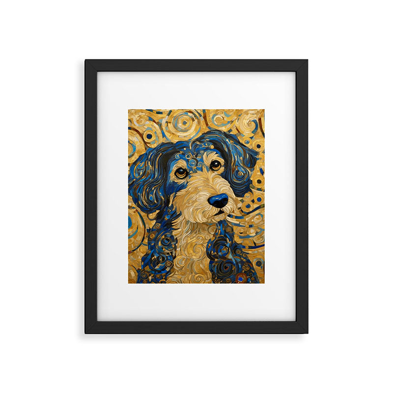 Cute Blue and Gold Klimt Dog Framed Art Print Gallery Image 6