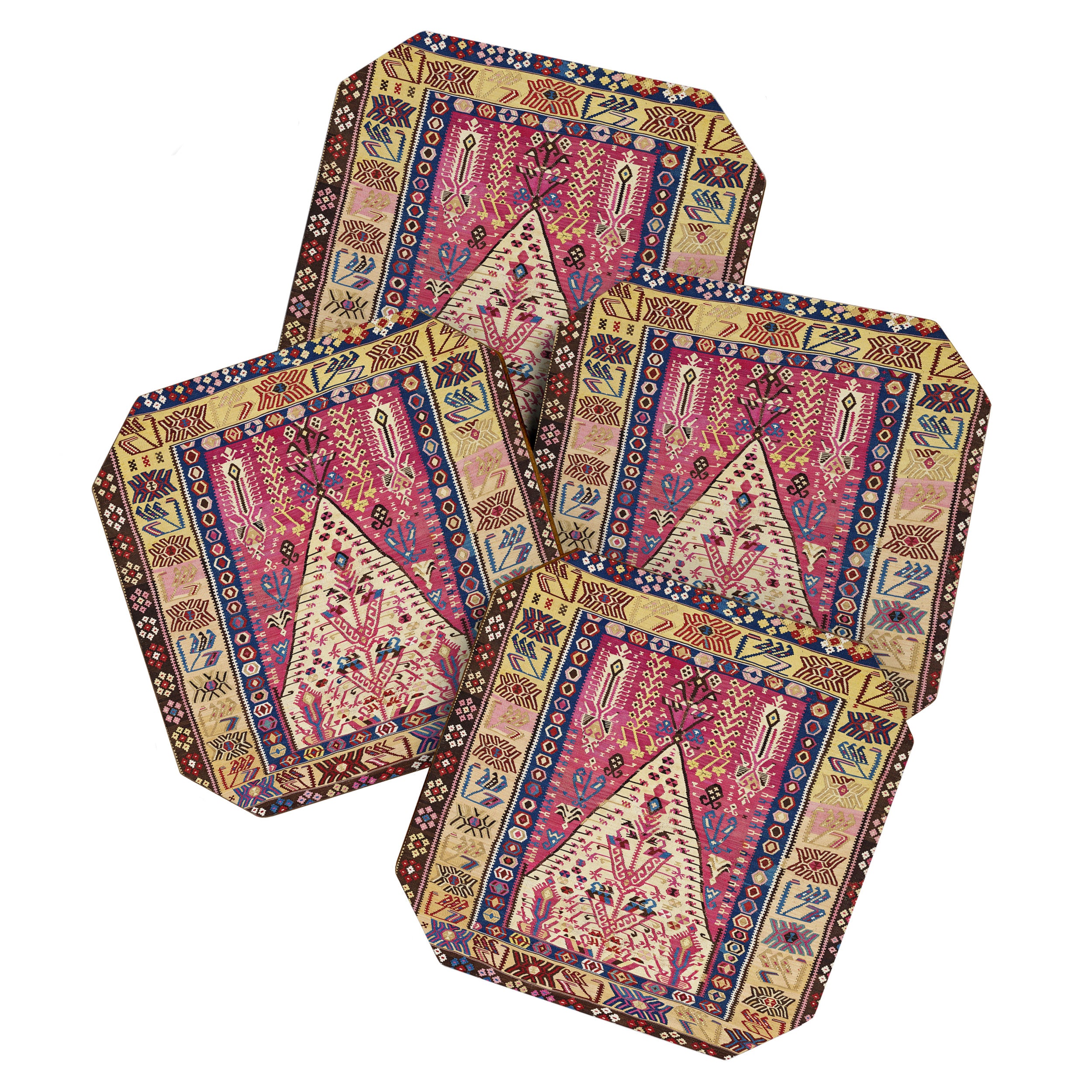 Cute Pink Antique Turkish Niche Kilim Print Coaster Gallery Image 1