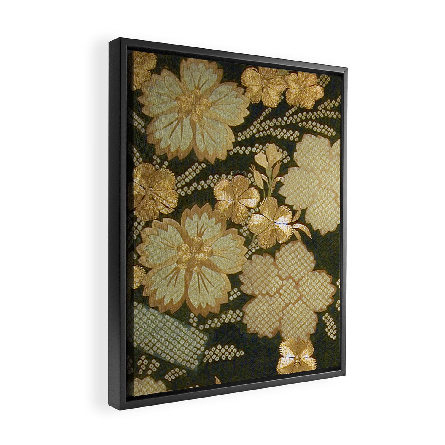 Edo Period Floral Kimono Fragment Print Framed Canvas Print Gallery Image 2