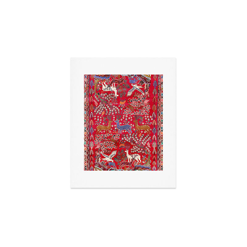 Floral Persian Rug Print With Birds And Animals Art Print Gallery Image 1
