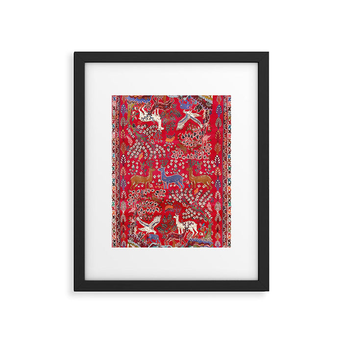 Floral Persian Rug Print With Birds And Animals Framed Art Print Gallery Image 1