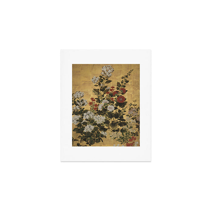 Flowers & Grapes Vintage Japanese Floral Gold Leaf Screen Art Print Gallery Image 1