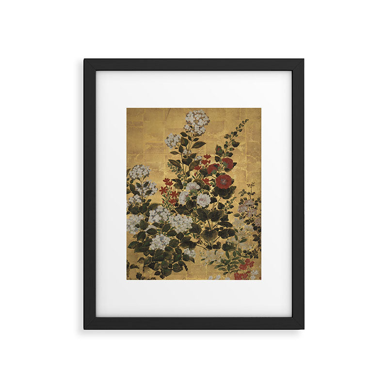 Flowers & Grapes Vintage Japanese Floral Gold Leaf Screen Framed Art Print Gallery Image 5