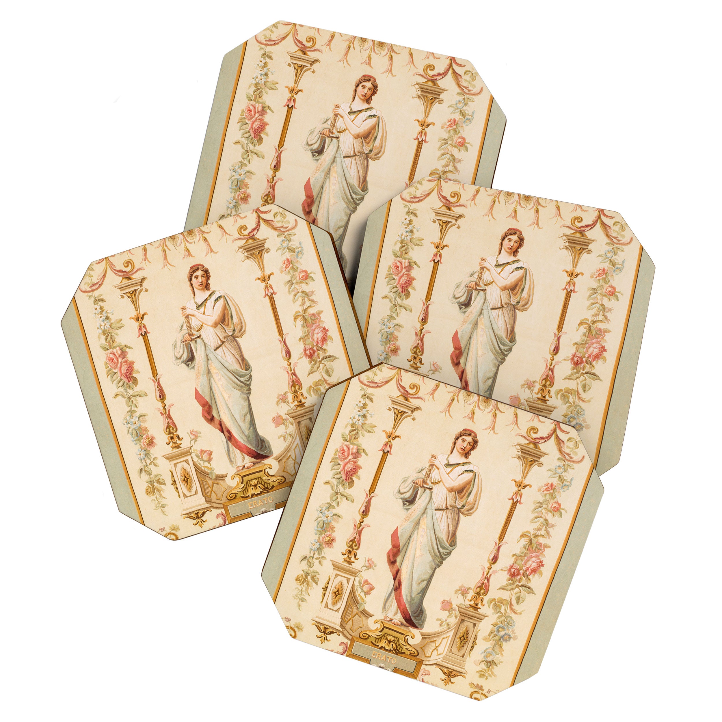 French Aubusson  Antique Tapestry Print Coaster Gallery Image 1